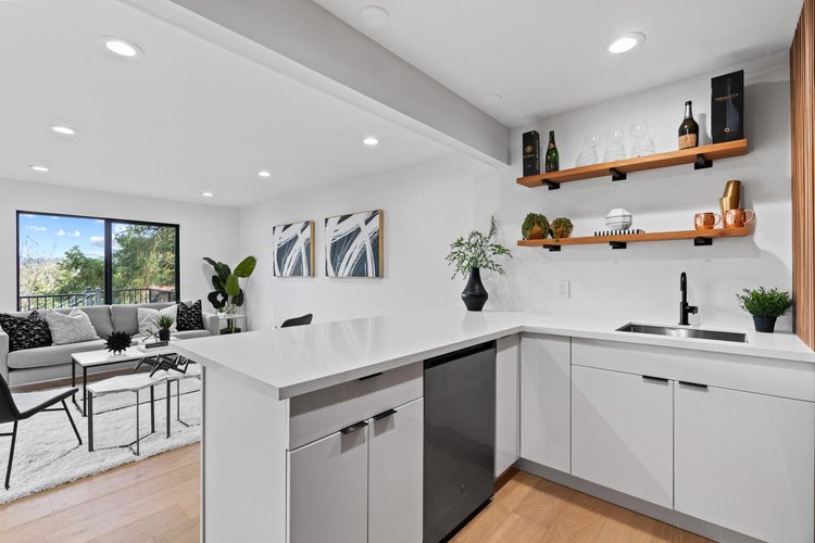 Cedar kitchen open to living room