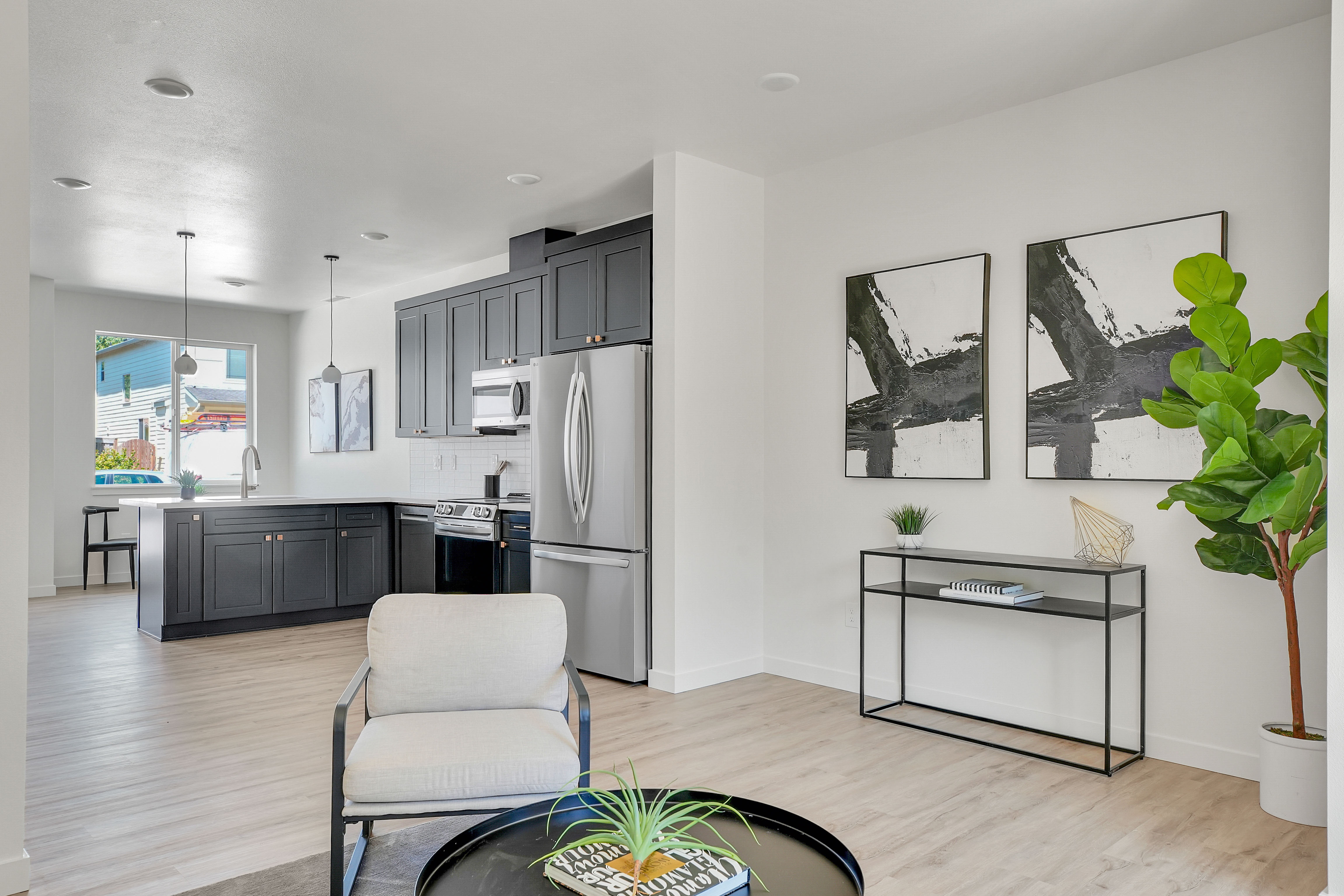 Open living and kitchen flow