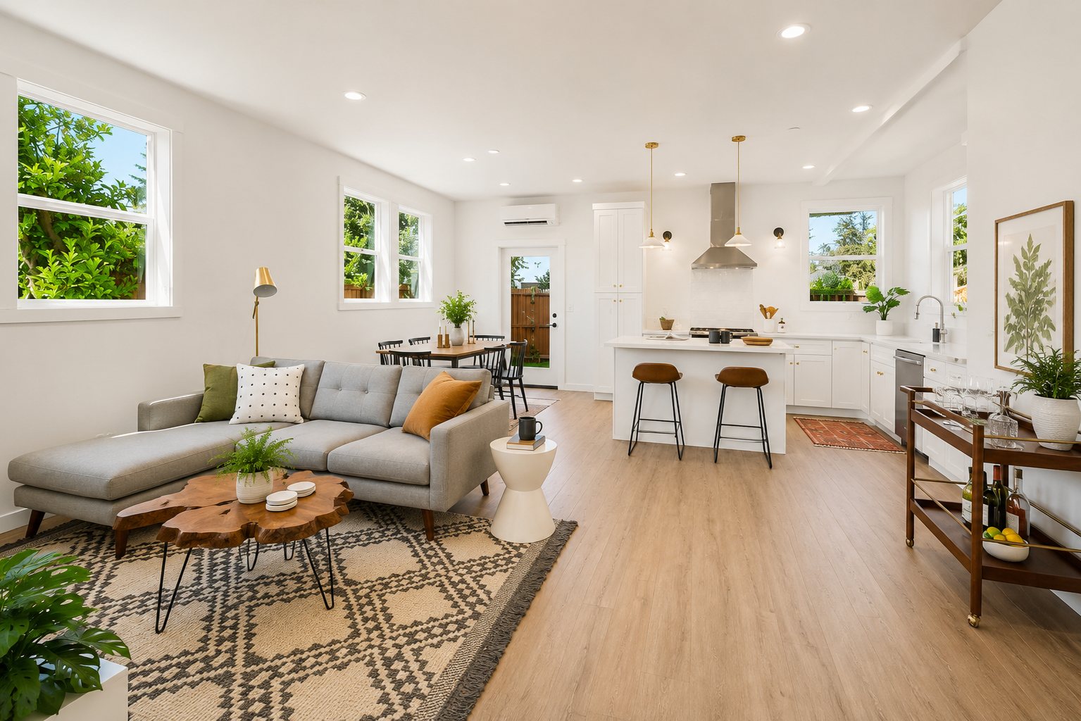 Open living and dining area