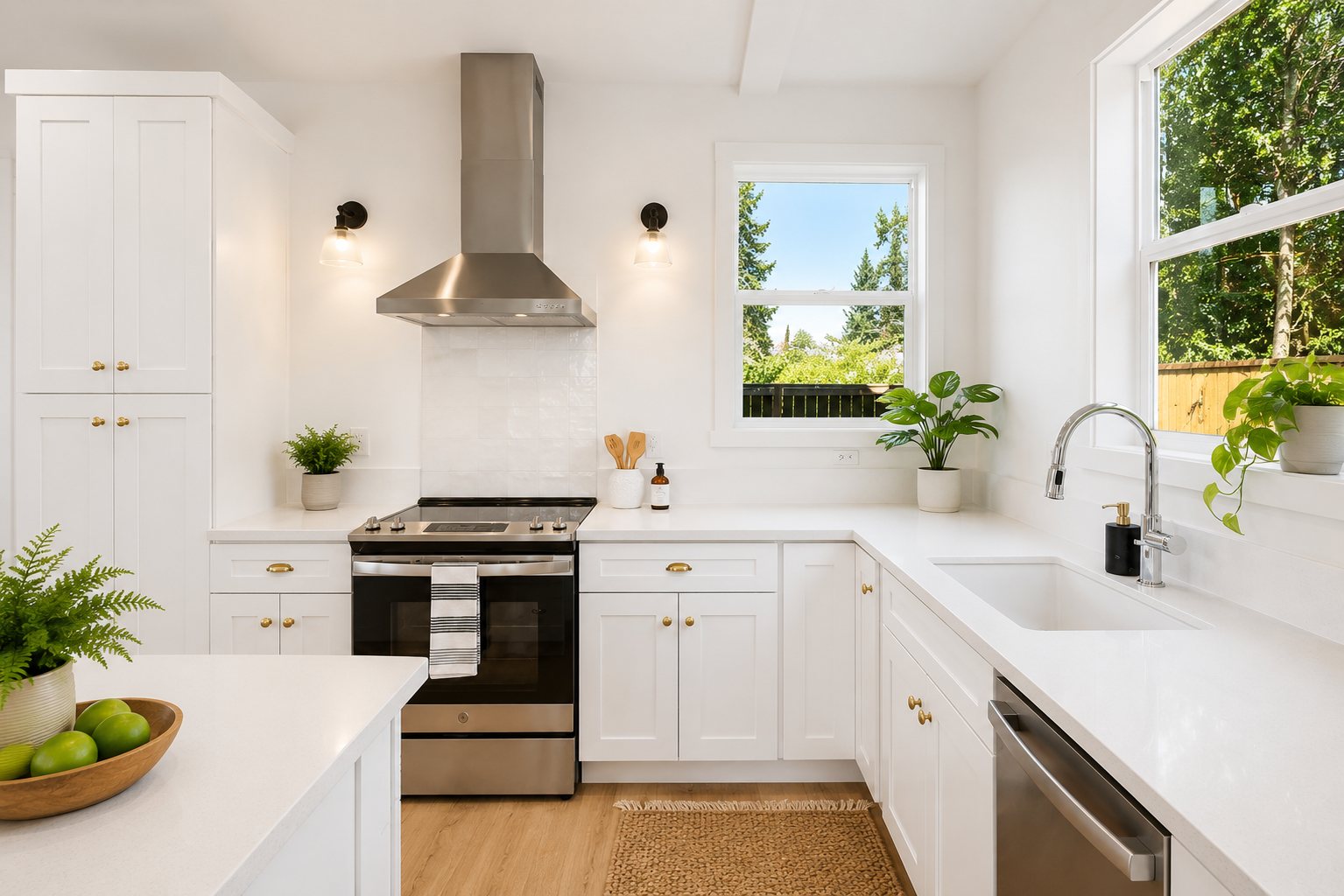 Kitchen with white cabinets and stainless appliances