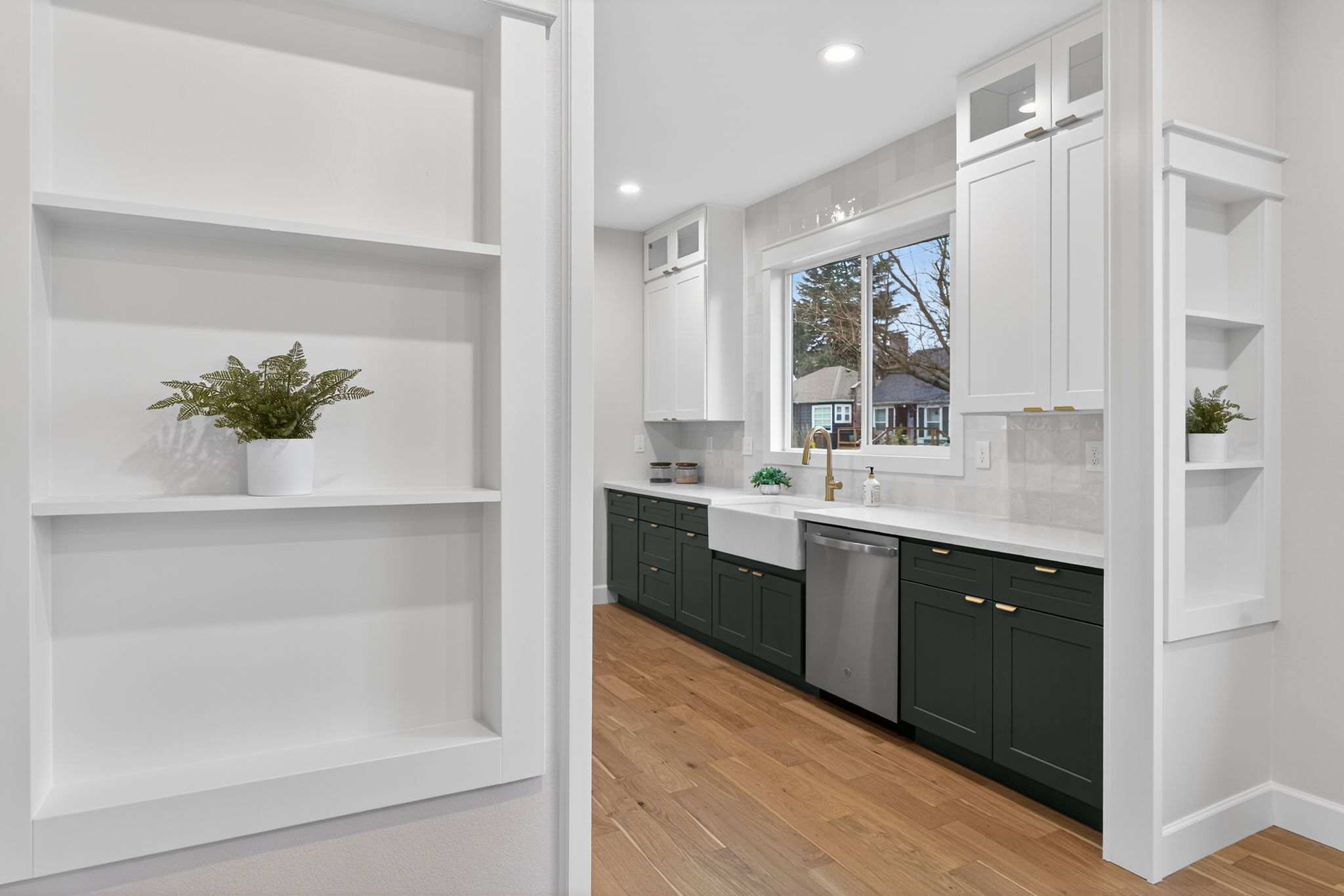 Rosa Parks kitchen with built-in shelves