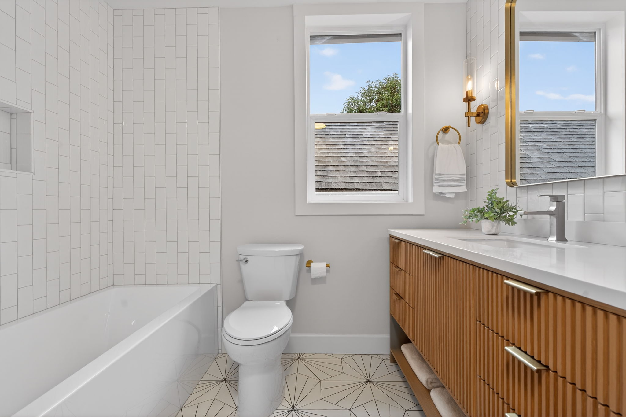 Rosa Parks bathroom with wood vanity