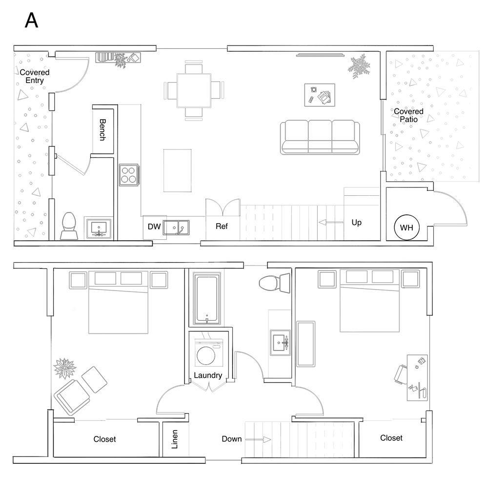 Tabor Grove Unit A floor plan, main and upper floors