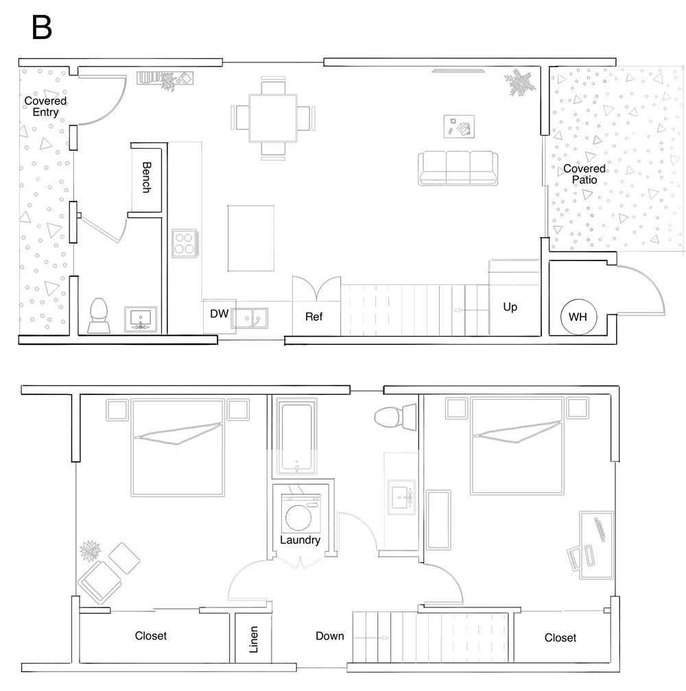 Tabor Grove Unit B floor plan, main and upper floors