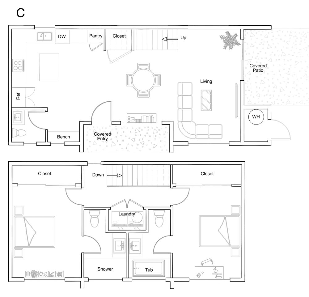Tabor Grove Unit C floor plan, main and upper floors