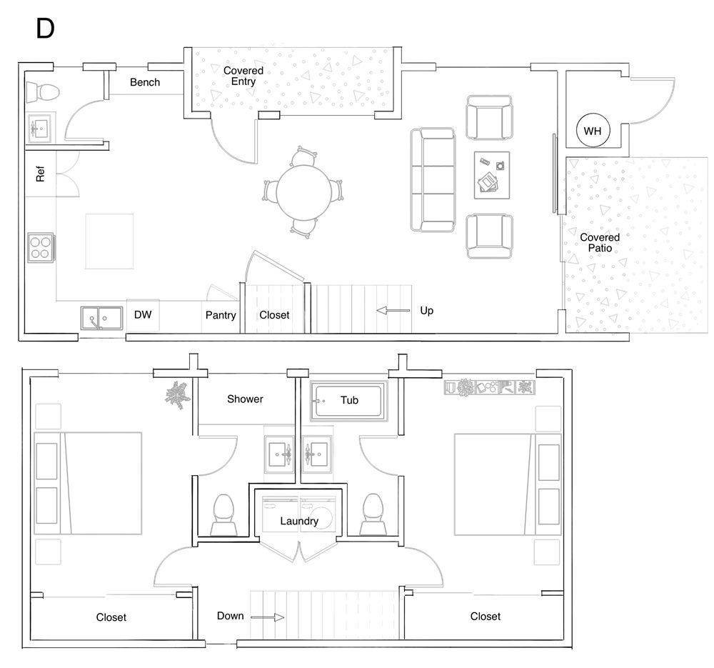Tabor Grove Unit D floor plan, main and upper floors