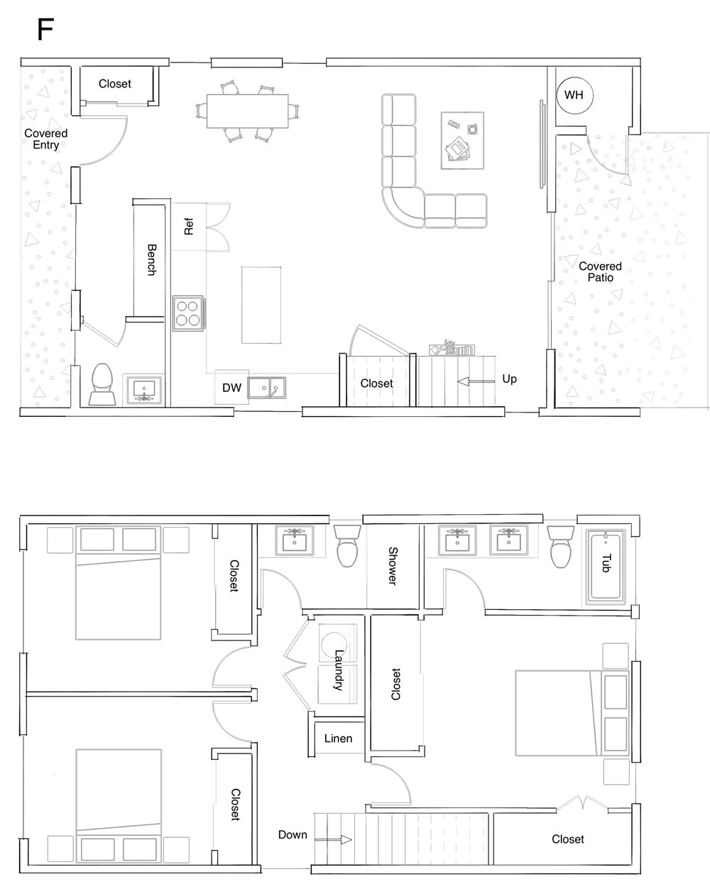 Tabor Grove Unit F floor plan, main and upper floors