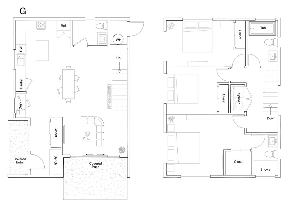 Tabor Grove Unit G floor plan, main and upper floors